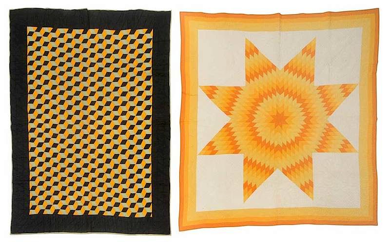 Appraisal: Two Pieced Quilts Lone Star and Tumbling Blocks American early