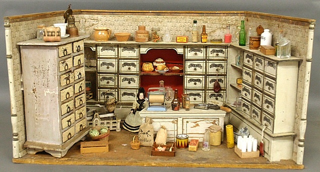 Appraisal: - French miniature room-box country store late th c with