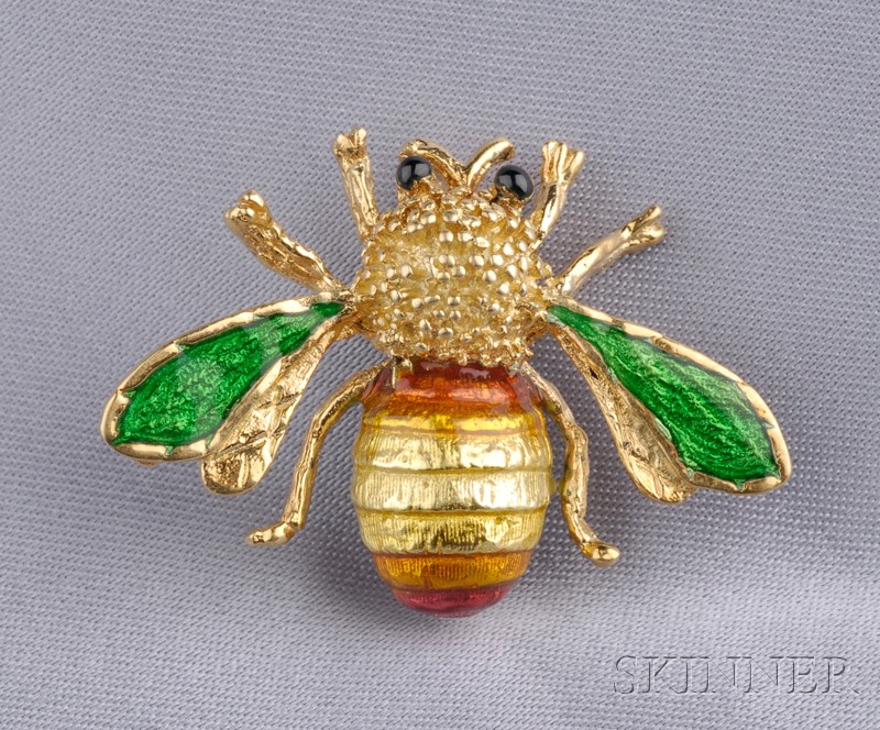 Appraisal: kt Gold and Enamel Bee Pin with polychrome enamel body