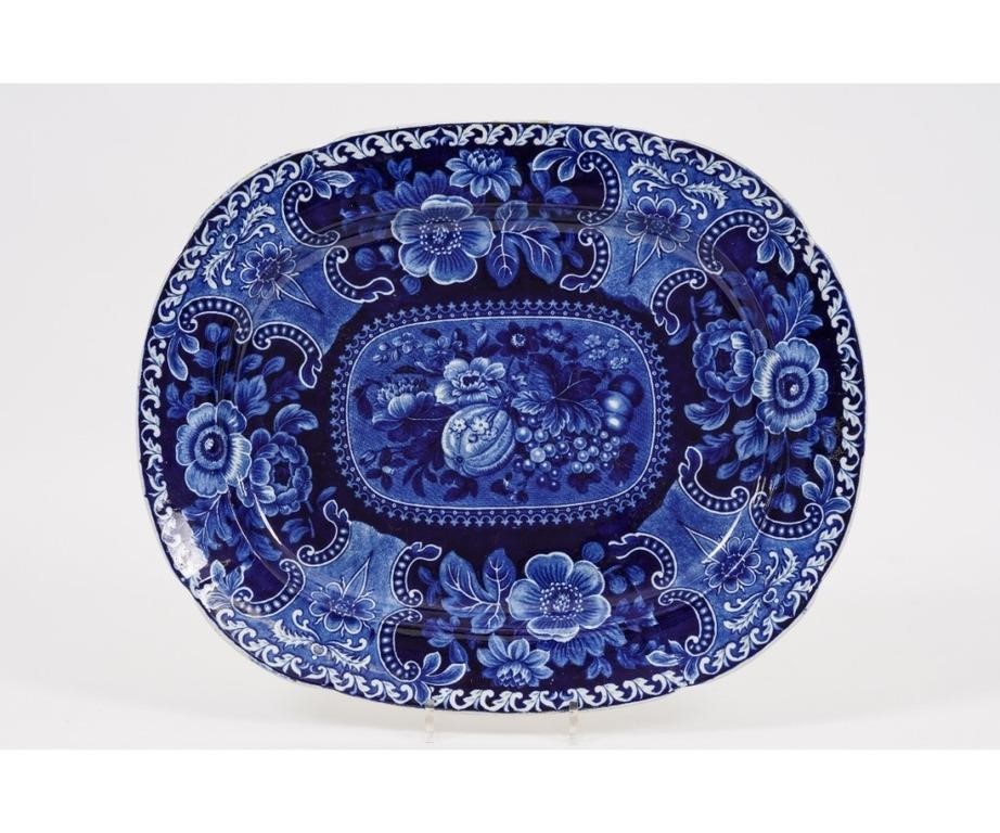 Appraisal: Stubbs English deep blue transfer platter circa decorated with fruit