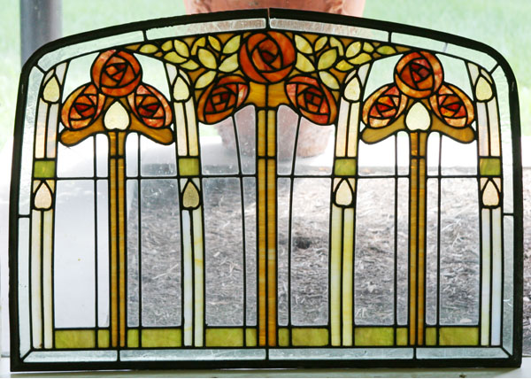 Appraisal: Art Nouveau style leaded glass window three groups of florals