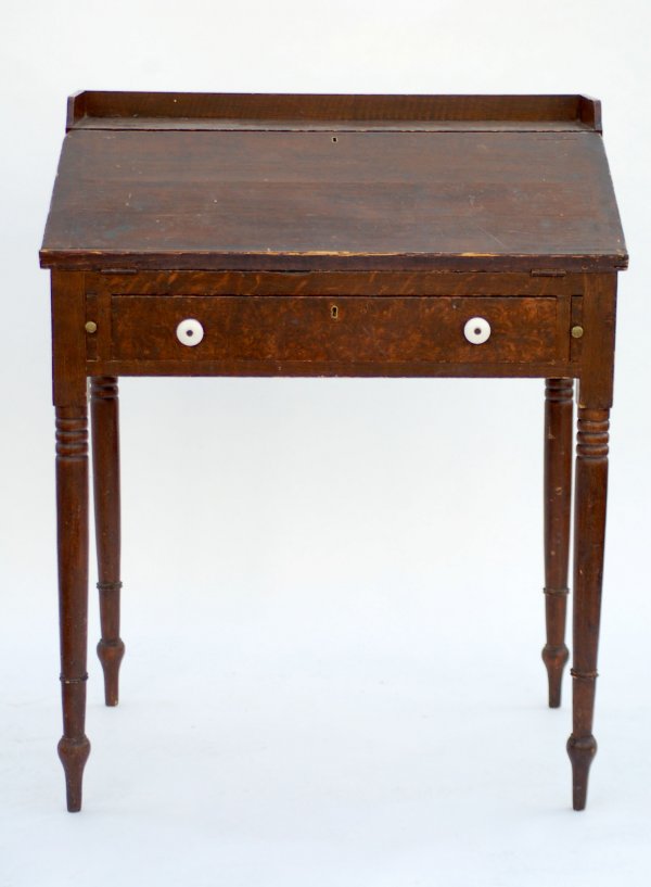 Appraisal: Schoolmaster desk Lift front Single drawer with porcelain pulls Turned