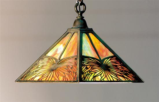 Appraisal: Slag glass and brass hanging light fixture early th century