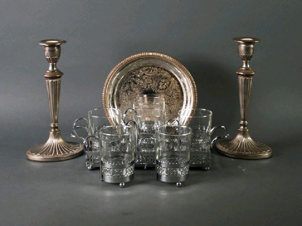 Appraisal: GEORGIAN STYLE SILVER PLATED ON COPPER TWO HANDLED GALLERIED TRAY