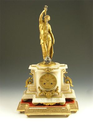 Appraisal: A French gilt metal and alabaster mantel clock with conical