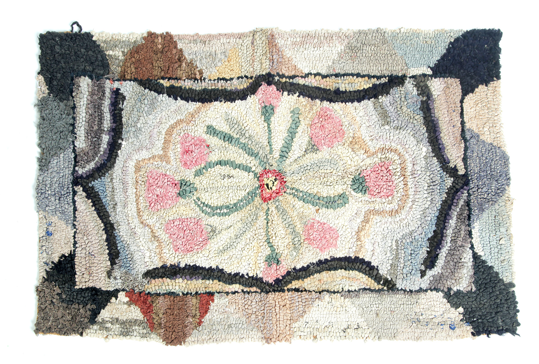 Appraisal: AMERICAN HOOKED RUG Ca Floral wreath x