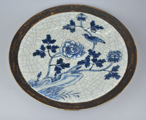 Appraisal: A Chinese blue white crackle glaze large dish decorated with