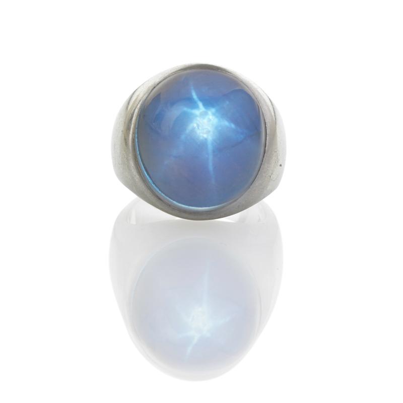 Appraisal: LARGE NATURAL BLUE STAR SAPPHIRE WHITE GOLD RING Condition Report