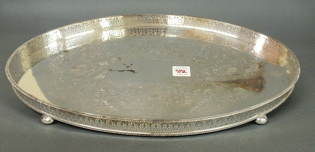 Appraisal: Oval silverplate tray with pierced border l x w