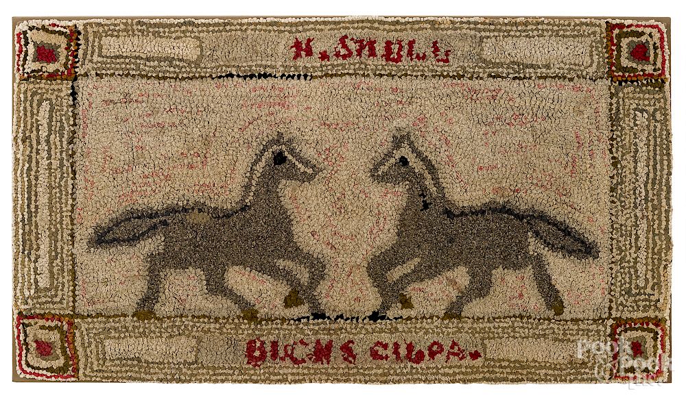 Appraisal: Bucks County Pennsylvania hooked rug with horses Exclusive on Bidsquare