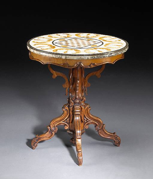 Appraisal: A French Renaissance Revival walnut and specimen marble games table