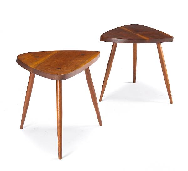 Appraisal: Property of various owners Two Amoeba Side Tables circa walnut