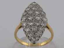 Appraisal: A yellow metal tests carat gold marquise shaped diamond set