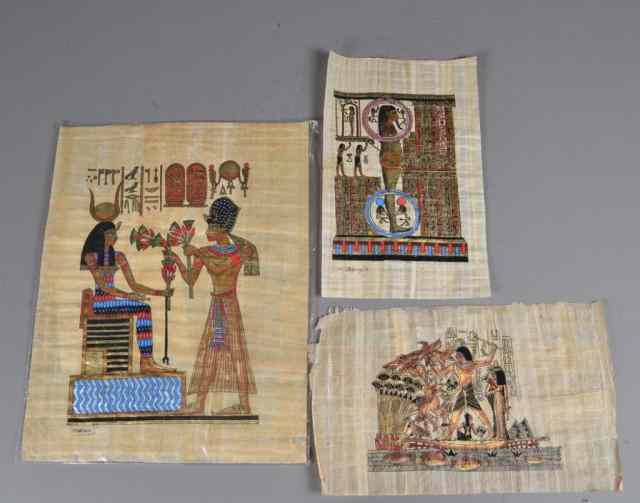 Appraisal: Egyptian Paintings On Papyrus PaperEach finely painted one to depict