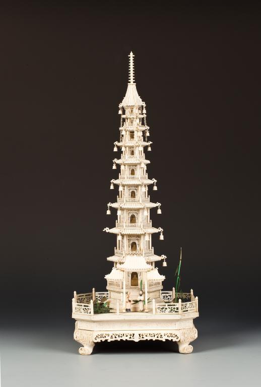 Appraisal: A CHINESE IVORY PAGODA the nine storey hexagonal pagoda raised