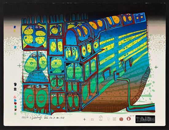 Appraisal: FREIDENSREICH HUNDERTWASSER Night Train Color screenprint with metal imprints on