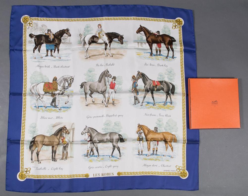 Appraisal: HERMES PARIS SILK SCARF Les Robes The Dresses with blue