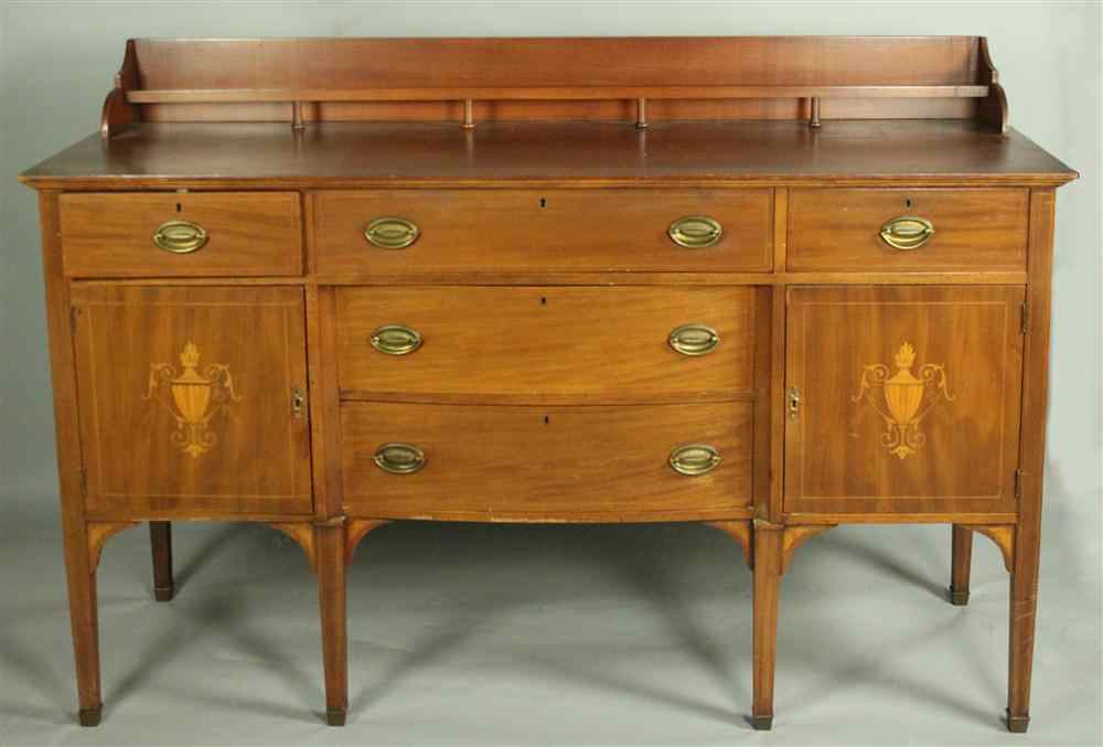 Appraisal: HEPPLEWHITE STYLE INLAID MAHOGANY SIDEBOARD WITH WALL MIRROR the sideboard