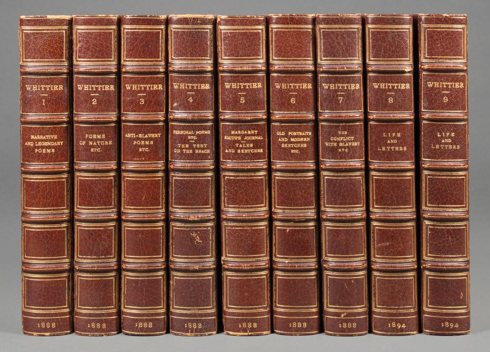 Appraisal: Leather Bindings volumes leather gilt tooled by John Greenleaf Whittier