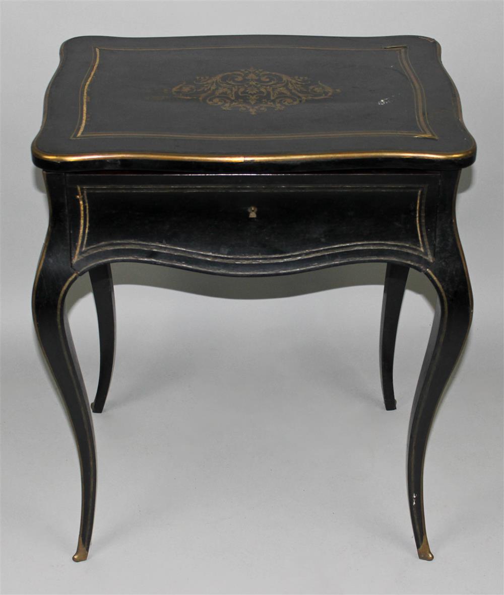 Appraisal: NAPOLEON III BRASS INLAID EBONIZED OCCASIONAL TABLE th Century with