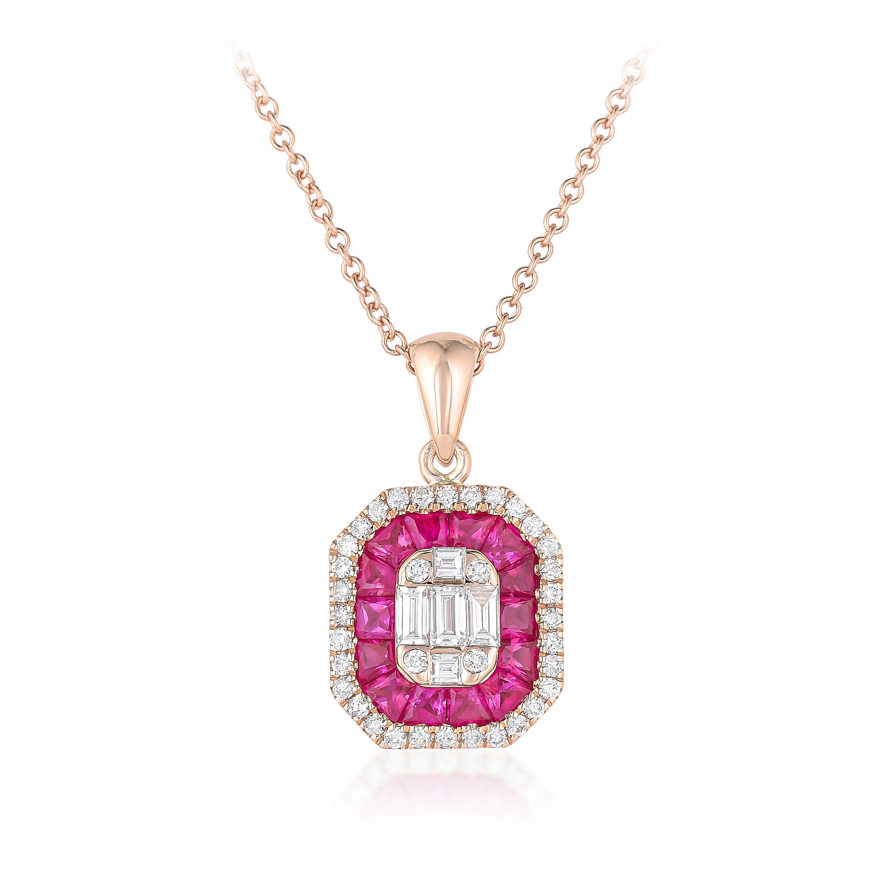 Appraisal: RUBY AND DIAMOND PENDANT NECKLACE METAL K rose gold GEMSTONE