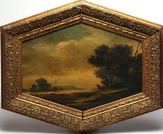 Appraisal: Signed Illegibly Landscape signed lower right in a hexagonal frame