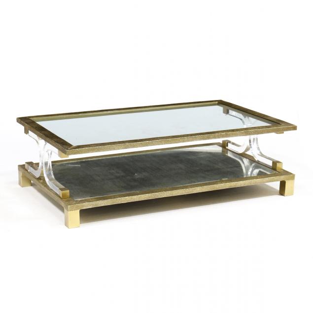 Appraisal: LARGE MODERN BRASS AND LUCITE COFFEE TABLE Contemporary rectangular top