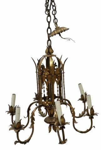 Appraisal: Gothic Revival gilt iron six-light chandelier early th c standard