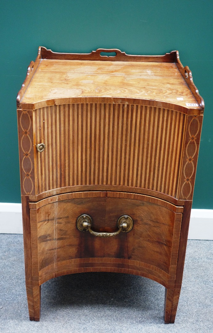 Appraisal: A George III inlaid mahogany night stand the concave front