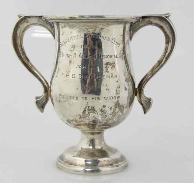 Appraisal: A silver two handled trophy Chester with presentation inscription cm