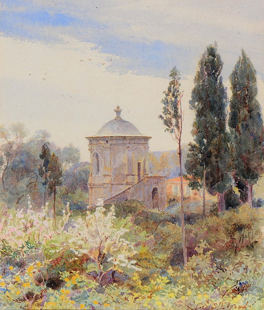 Appraisal: GEORGE SAMUEL ELGOOD - Landscape with rotunda signed watercolour x