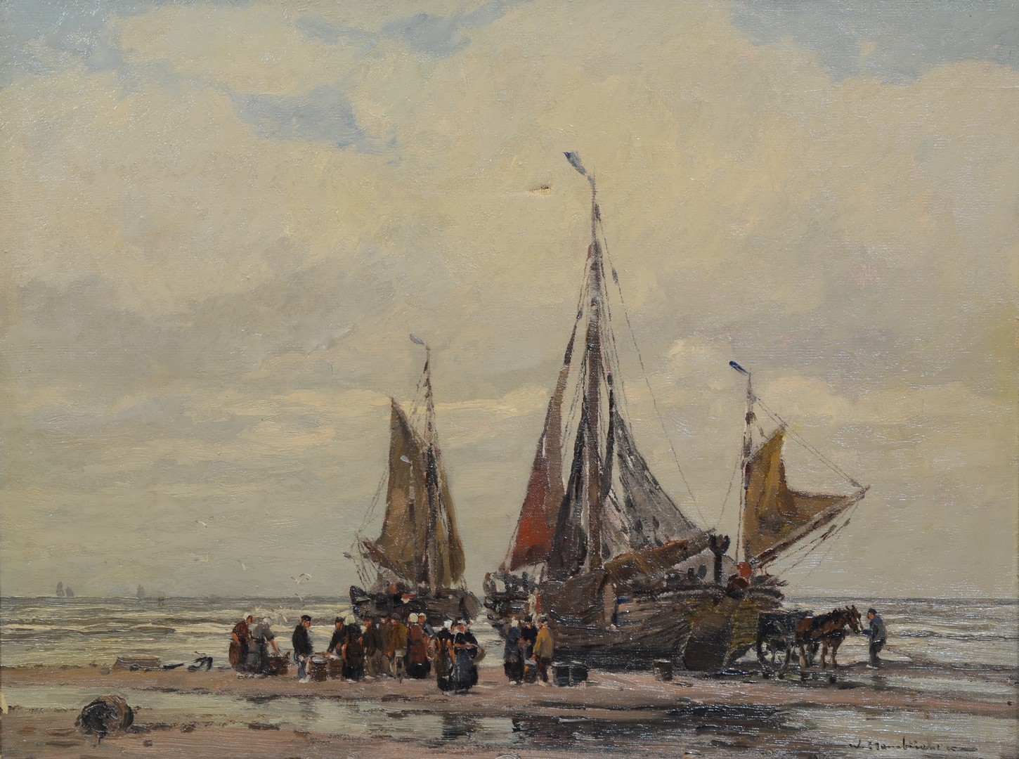 Appraisal: Wilhelm Hambuchen German - oil on canvas Fishing Boat Fleet