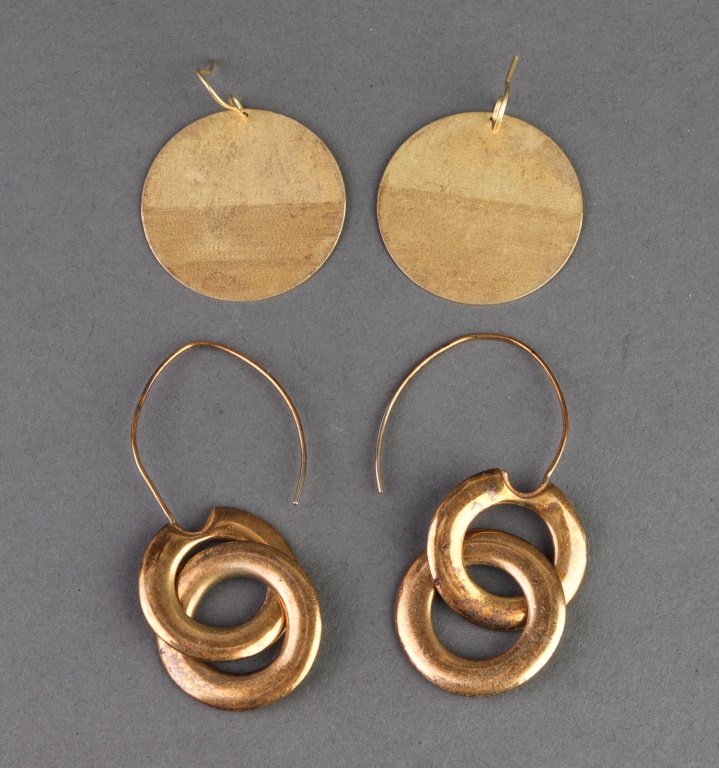 Appraisal: MODERN GOLD-TONE DISC DROP EARRINGS PAIRS Two pairs of modern