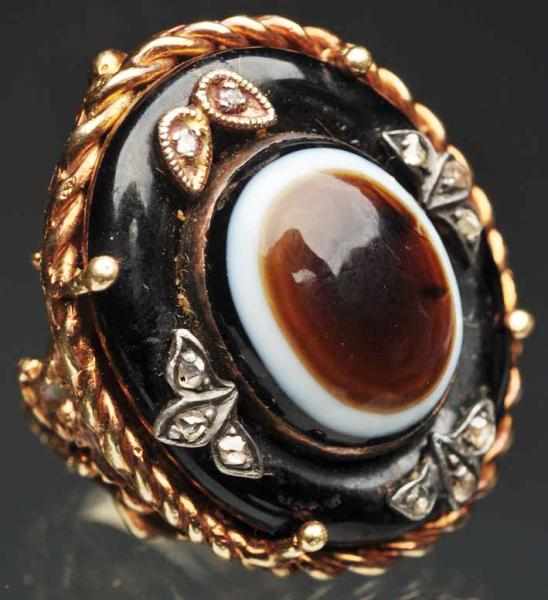 Appraisal: K Y Gold Cats Eye Onyx Diamond Ring With small