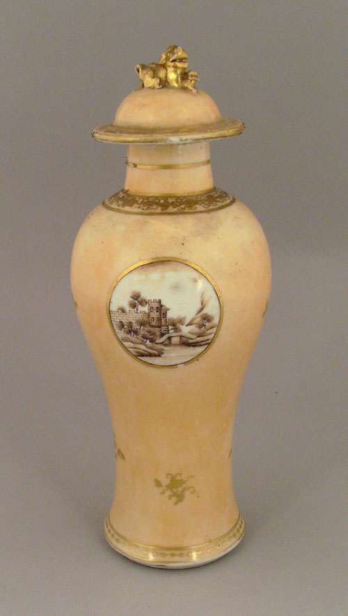 Appraisal: Chinese export garniture vase early th c with sepia landscape