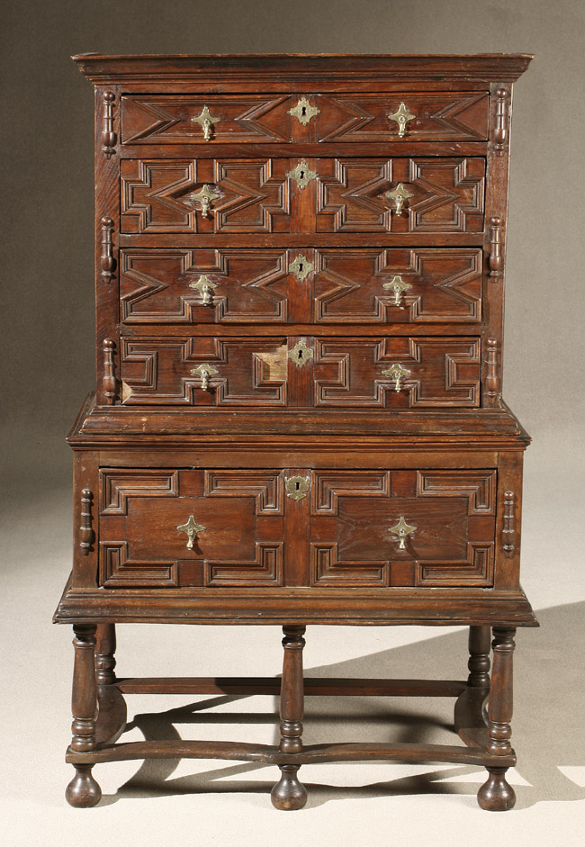 Appraisal: William Mary Oak Chest-on-Stand Predominantly Late th Century In two