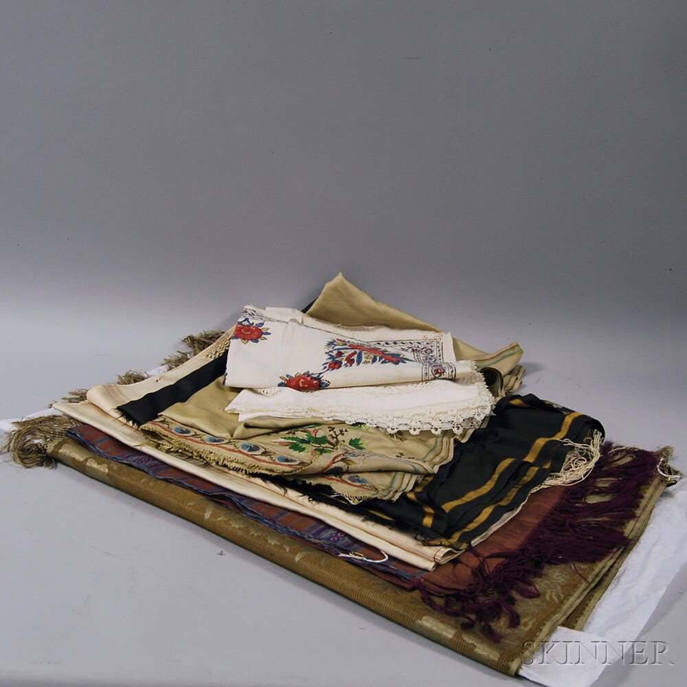 Appraisal: Seven Printed and Embroidered Silk and Cotton Textiles America and