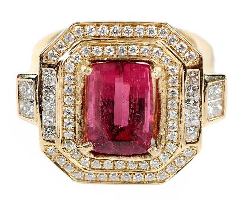 Appraisal: kt Tourmaline and Diamond Ring one rectangle cut pink tourmaline