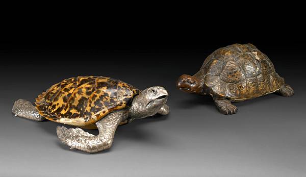 Appraisal: A Portuguese silver and tortoiseshell model of a turtle David