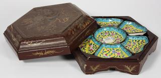 Appraisal: Chinese Enamel Sweet Meat Dishes Flowers Set of Chinese painted