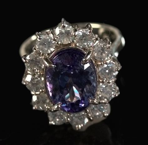 Appraisal: Fourteen-Karat White Gold Tanzanite and Diamond Ring featuring a central