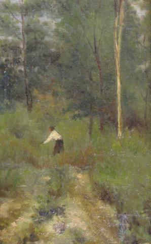 Appraisal: Unsigned x Oil on Panel depicting figure in wooded landscape