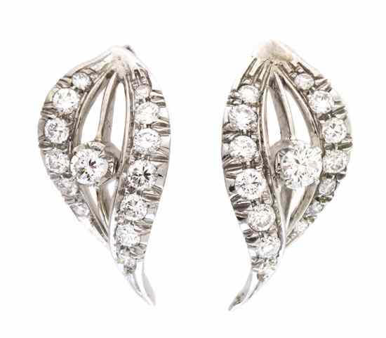 Appraisal: A Pair of Karat White Gold and Diamond Earrings containing