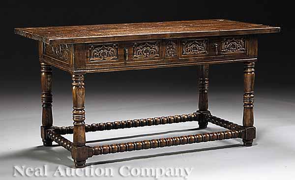 Appraisal: An Italian Late Renaissance-Style Carved Walnut Side Table the rectangular