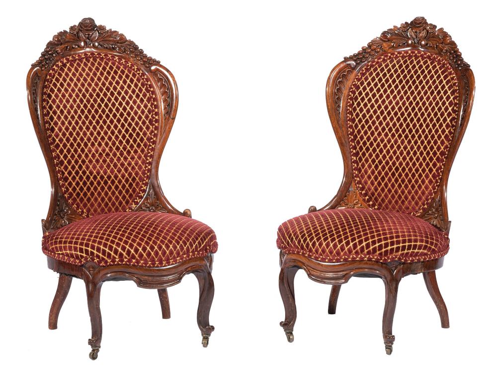 Appraisal: Pair of American Rococo Carved and Laminated Rosewood Chairs mid-