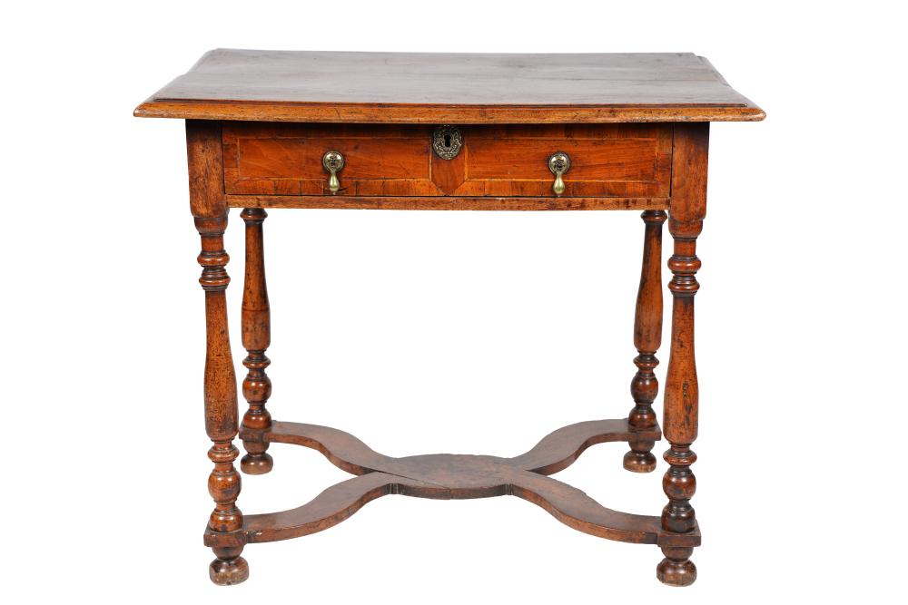 Appraisal: WILLIAM MARY STYLE WALNUT SIDE TABLEcross banded and burl veneer