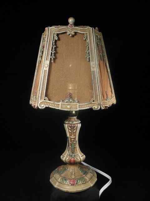 Appraisal: Art Deco lamp with polychrome cold painted floral decorated frame