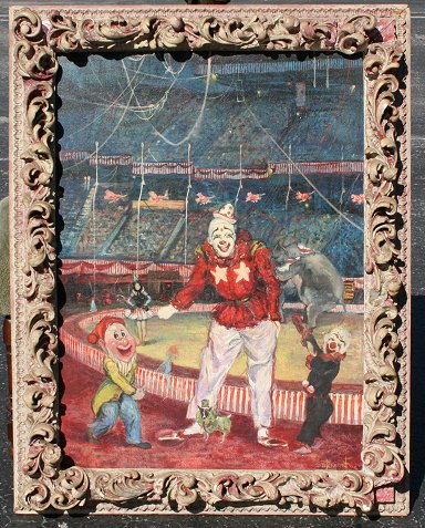 Appraisal: SURREAL CIRCUS PAINTING OIL Board signed D Damon depicts Big