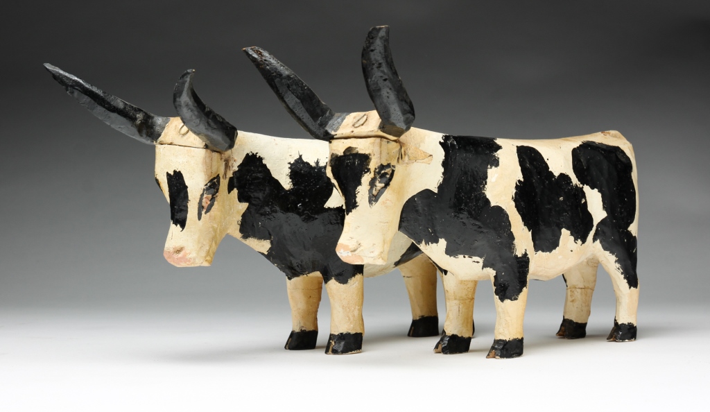 Appraisal: PAIR OF AMERICAN FOLK ART LONG HORNED CATTLE First quarter