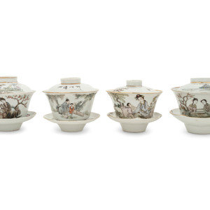 Appraisal: Two Pairs of Chinese Famille Rose Porcelain Teabowls each rising